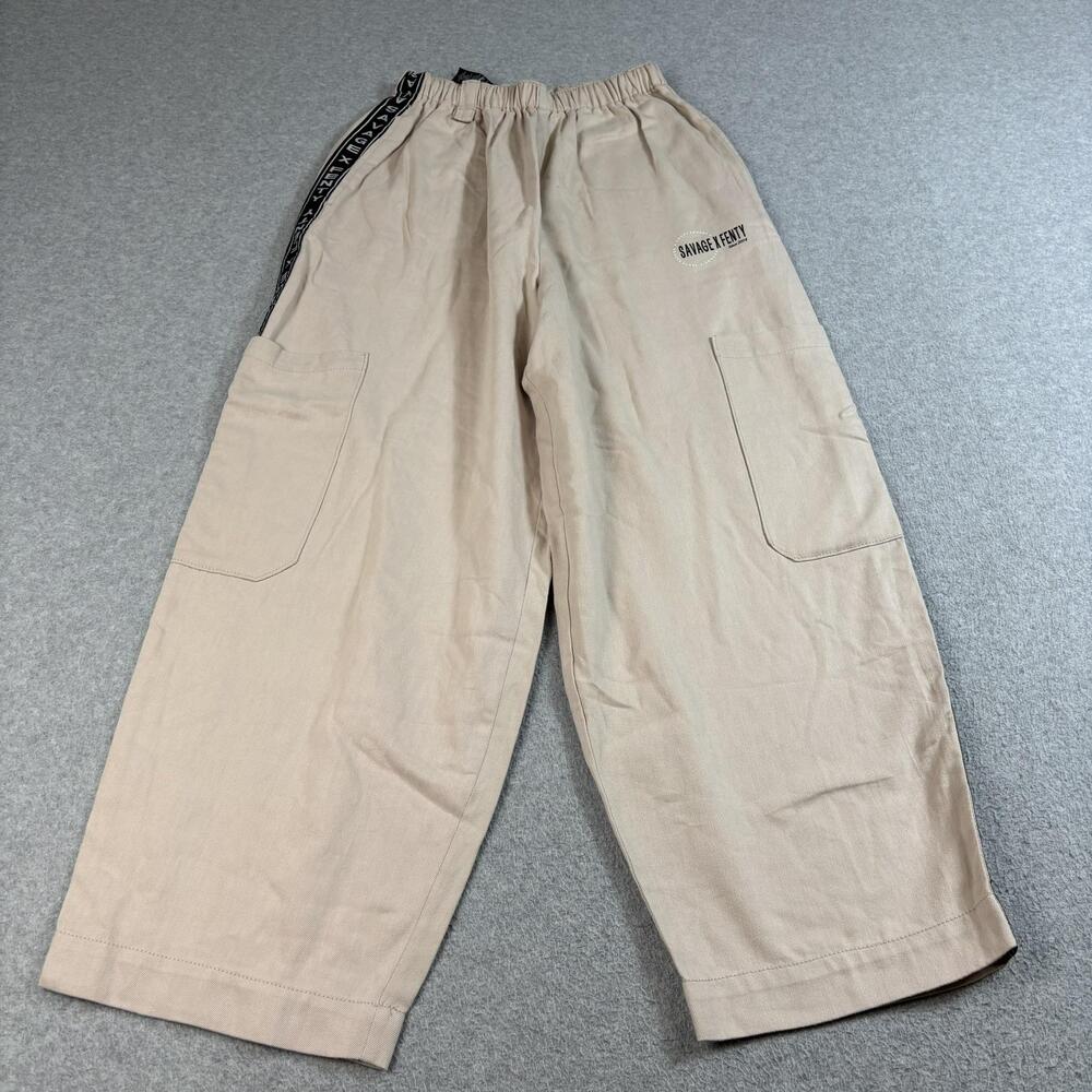 Savage X Fenty Pants Womens Small Beige Wide Leg Shuttle Tape Cargo Barrel Boho